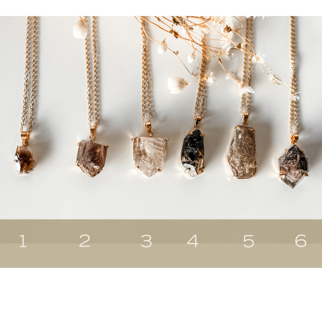 smoky quartz necklace - gold