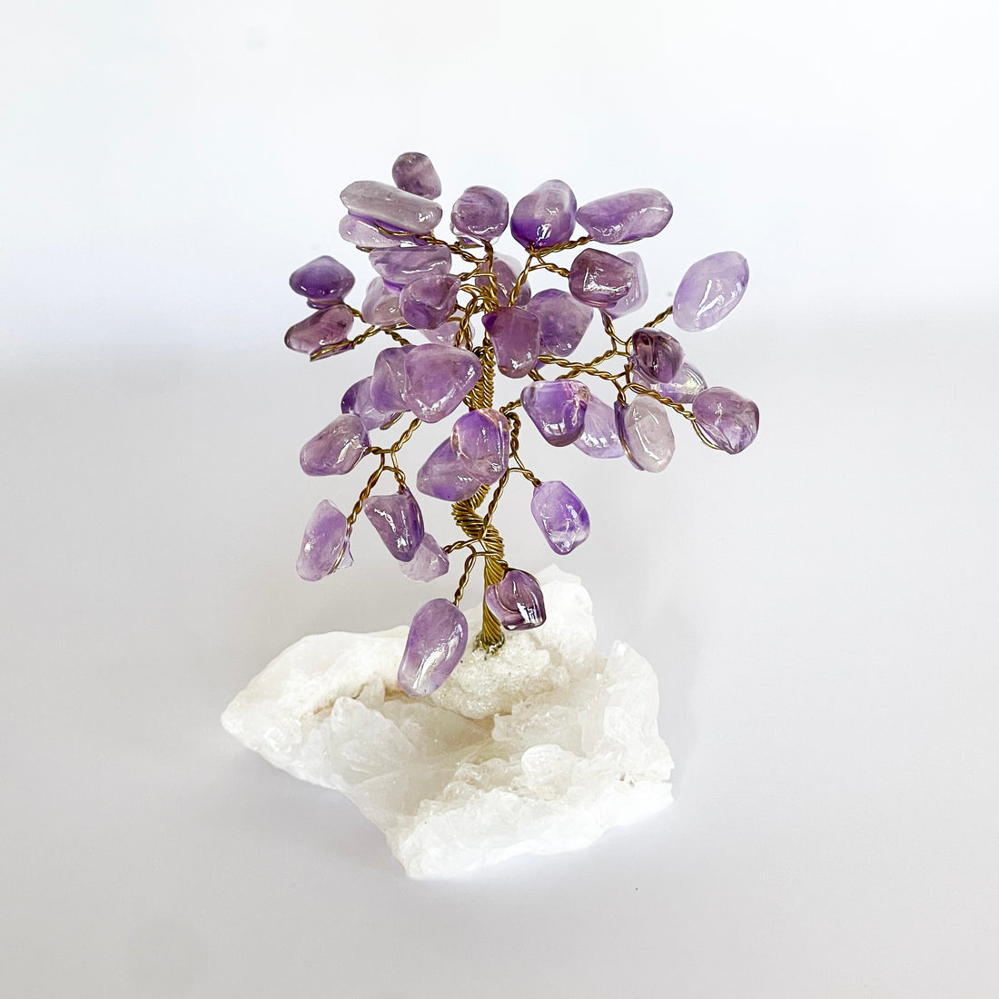 amethyst tree on quartz base